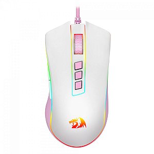 Mouse Gamer Redragon Cobra RGB, 12400 DPI, 8 Botões Programáveis, Branco com Rosa