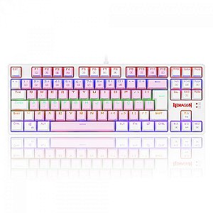 Teclado Mecânico Gamer Redragon Daksa Rainbow, Switch Blue Removíveis, ABNT2, Pink/White