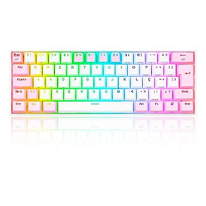 Teclado Mecânico Gamer Redragon Draconic Pro, RGB, Switch Brown, USB, Bluetooth, ABNT2, Branco e Rosa