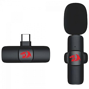 Microfone de Lapela Redragon Athan, Wireless, USB Tipo-C, Preto