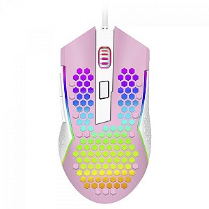 Mouse Gamer Redragon Reaping Elite, RGB, 6 Botões Programáveis, 32000 DPI, Pink/White