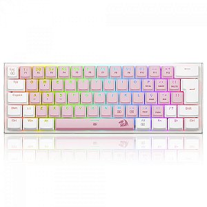 Teclado Mecânico Gamer Redragon Anivia, RGB, Low-Profile, Switch Blue, ABNT2, Rosa/Branco
