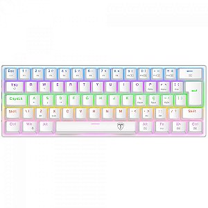 Teclado Mecânico Gamer T-Dagger Arena Pro, Rainbow, Wireless/Bluetooth, Switch Brown, 60%, ABNT2, Branco
