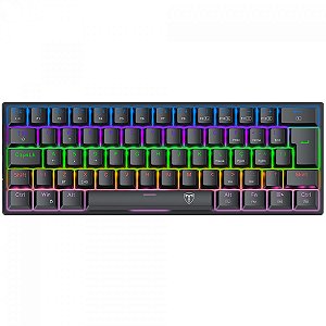 Teclado Mecânico Gamer T-Dagger Arena Pro, Rainbow, Wireless/Bluetooth, Switch Brown, 60%, ABNT2, Preto
