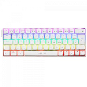 Teclado Mecânico Gamer Force One Atlas 60, RGB, Wireless, ABNT2, Layout 60%, Branco