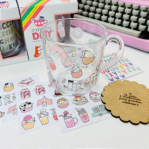 Caneca com cartelas de adesivos DIY 350ml Buendia