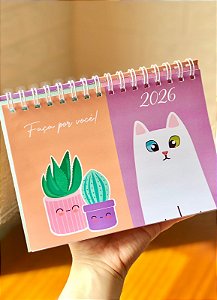 Calendário Planner de Mesa A5 Gatos e Cactos 2026