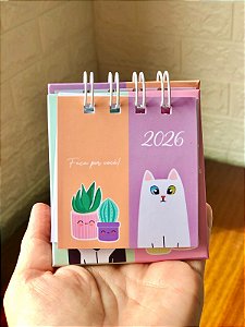 Calendário de Mesa Mini Gatos e Cactos 2026