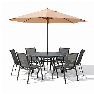 Conjunto de mesa Lótus com 6 Poltronas e Ombrelone