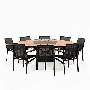 Conjunto de Mesa Perpétua em Madeira com 8 Poltronas