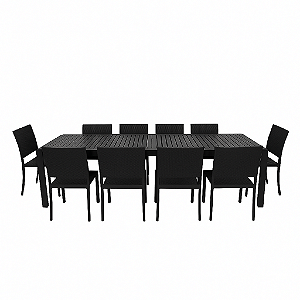 Conjunto de Mesa Retangular com Tampo de Alumínio e 10 Cadeiras