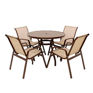 Conjunto de mesa Lótus Tampo Liso com 4 Poltronas