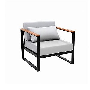 Poltrona Bogarim em Alumínio Com Braço de Madeira