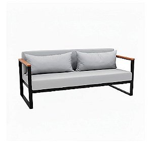 Sofá Bogarim em Alumínio Braço de Madeira 3 Lugares
