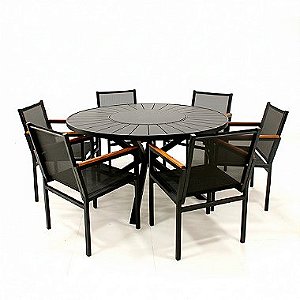 Conjunto de Mesa Pétala com Giro Interno e 6 Poltronas Perpétua