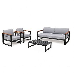 Conjunto de sofá Bogarim com detalhes em Madeira