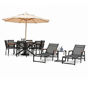 Conjunto Perpétua Completo com 6 Poltronas e Mesa pé em X com Giro Interno