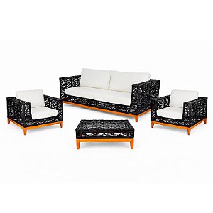 Conjunto de Sofá Petúnia em Fibra Sintética com Pés em Madeira