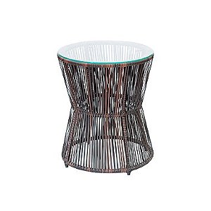 Mesa Lateral em Fibra Sintética com Tampo de Vidro