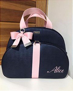 Bolsa Maternidade Grande Sintético Azul marinho com rosa bebê