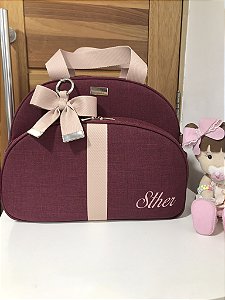 Bolsa Maternidade Grande Linho Marsala com Nude