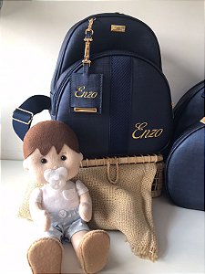 Mochila Baby P Sintético Azul Marinho com faixa azul marinho