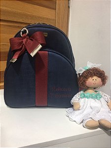 Mochila Baby P Sintético Azul Marinho com faixa marsala