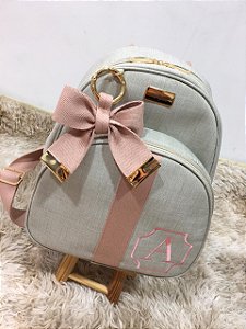 Mochila Baby P Linho cru com faixa nude