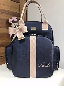 Mochila Multi Sintético azul marinho com faixa nude