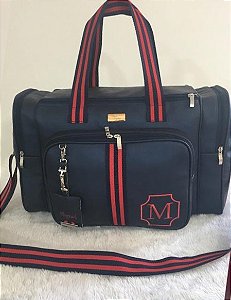 Malinha New Sintético Azul Marinho com faixa listrada azul marinho e vermelho