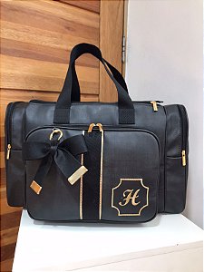 Malinha New Sintético preto com faixa preta extra dourado