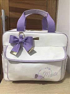 Bolsa Maternidade G Sintético Offwhite com alça Lilás