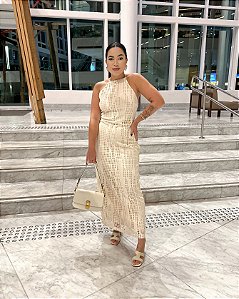 Vestido midi bege Renner tam M