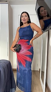 Vestido midi azul Renner tam M