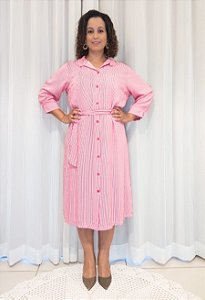 Vestido Chemise Listras Pink