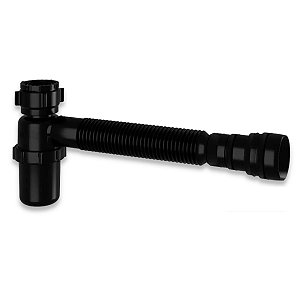 Sifão Copo Preto Universal Sanfonado Pia Tanque Lavatório