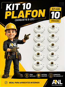 Kit 10 Plafons Plásticos Brancos E27 com Soquete Porcelana