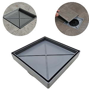 Kit 5 Ralos Oculto 15x15 Invisível Sifonado Piso / Porcelanato Serve Tanto p/ Cano De 100mm e 150mm CINZA CLARO