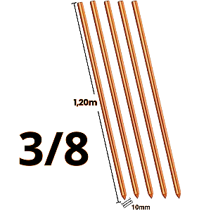 Kit 5 Haste de Aterramento 3/8 10mm x 1,20m