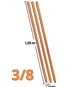 Kit 3 Haste de Aterramento 3/8 9,5mm x 1,20m