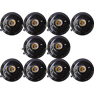 Kit 10 Plafons Plafonier Redondos Pretos E27 com Bocal de Porcelana 100W