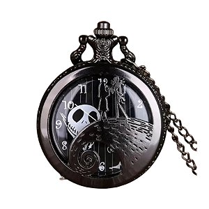 Relógio de Bolso de Quartzo Vintage Com Corrente Preto - Tim Burtons