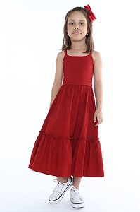 Vestido infantil midi anarruga com alças cruzadas