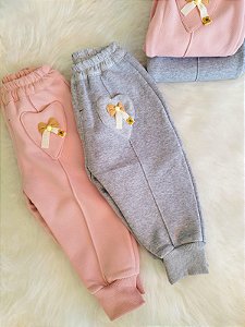 Calça Infantil Moletom Bolso Coração