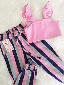 Conjunto Infantil Feminino Calça Jogger Listrada
