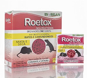 ROETOX  Isca Peletizada 1kg (40 sachês x 25g) - Raticida / Rodenticida - Mata Ratos / Ratazanas / Camundongos / Roedores