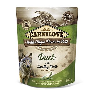 PATÊ POUCH 300G - ALIMENTO ÚMIDO PATO COM GRAMÍNEAS - CARNILOVE