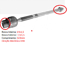 Barra Axial Direção - Corsa 1.0/1.4/1.6 8v-1.6 16v 1994 a 2002- D/Mecânica DHB (4x1.5 / 12x1.5 - 23mm)