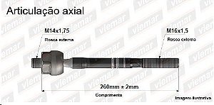 Barra Axial Direção - Fiat Mobi 2017 a 2022 - (14 x 1,75 mm-16 x 1,5 mm - 260 mm )