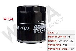 Filtro Óleo Motor - Wega - Mondeo 1.8 16v -SLX 1995 a 1997